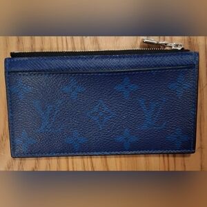 EUC Louis Vuitton Taigarama Cobalt Blue Signature Coin Card Holder Wallet